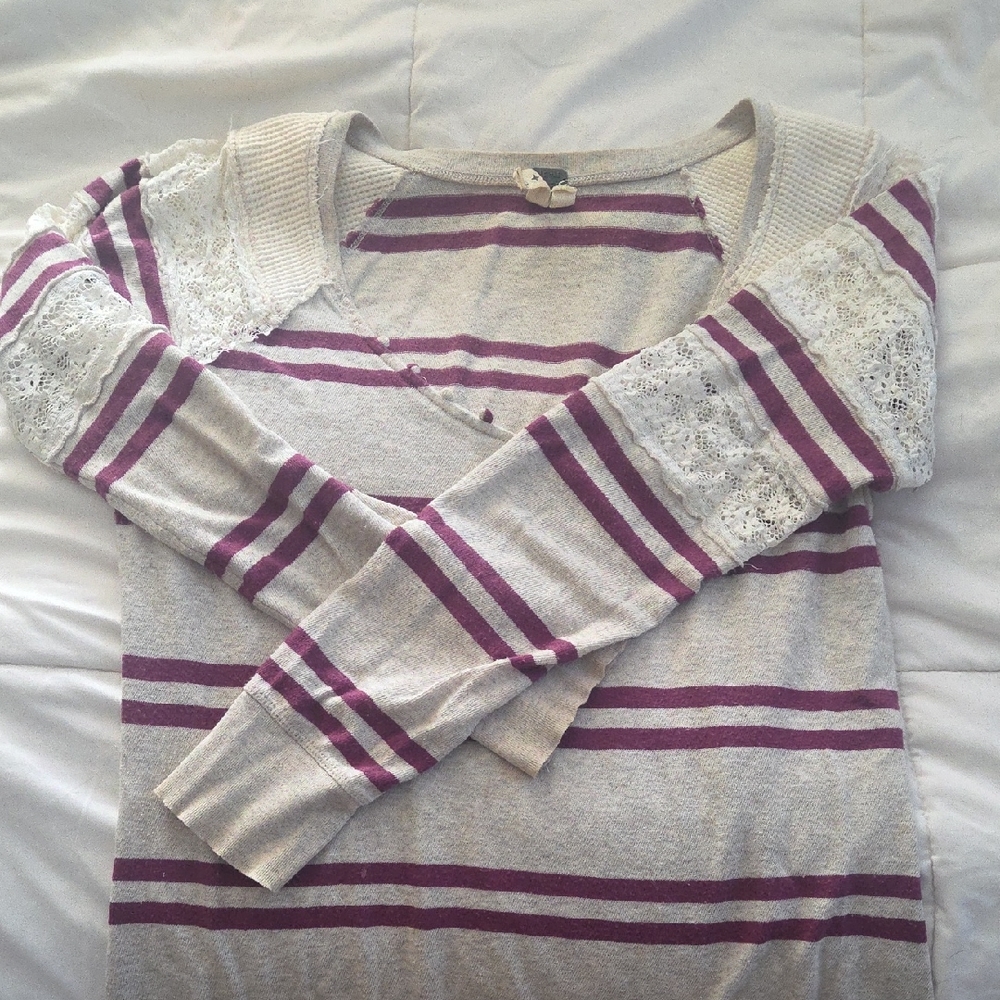We The Free Purple and Gray Striped Long Sleeved T-shirt